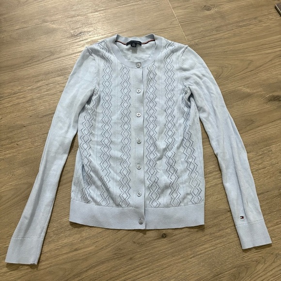 TOMMY HILFIGER Women's Baby Blue Cotton Button Cardigan Sz XXS Preppy Classic - Picture 4 of 10